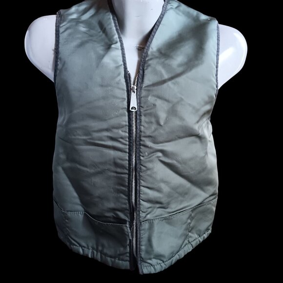Vintage Men's Small Work Vest Green Utility Sherpa Lined Steel Zipper 1970's - Picture 1 of 8